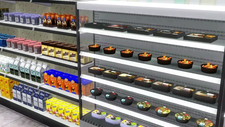 冷凍櫃跟大貨架一樣大，拼在一起就是商店feel。