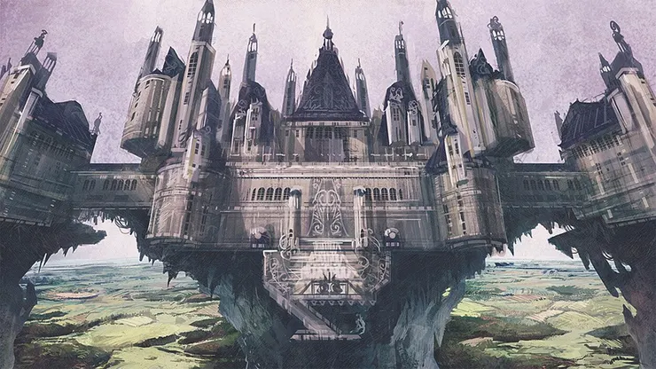 像是飄浮在空中，或著是位於高處的懸崖的海拉魯城堡