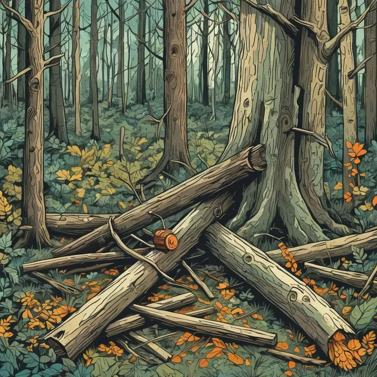 山林裡,被鋸斷的樹幹