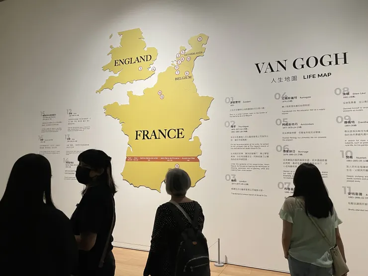 喜歡這個策展亮點，設計出一張梵谷人生地圖，讓觀眾一目瞭然他一生拜訪過的地方。