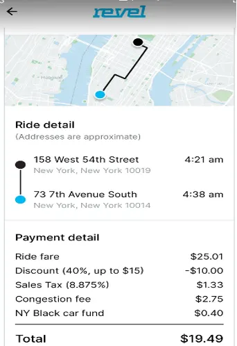 有次我們從布魯克林坐回54街上東區,約3.1英里的距離,車費約19.5美元 (同型車Uber普通車款是27美元)