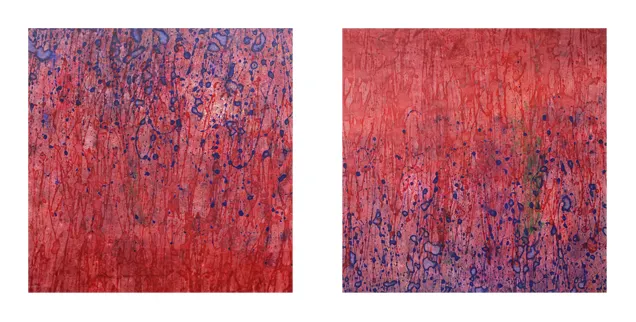 積吶虹光〈虹磚 - 線紋路〉，2017年，壓克力顏料、紙，每一幅 62 X62 cm (合計2幅)。