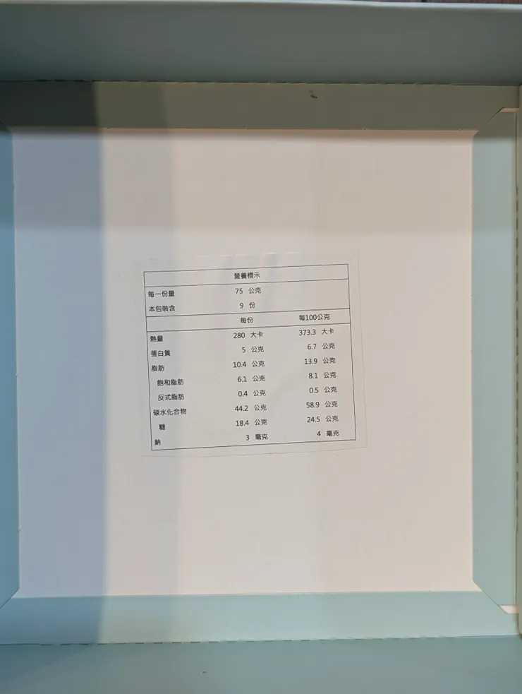 營養標示在盒蓋內