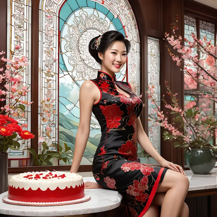 美麗輕熟女與生日蛋糕