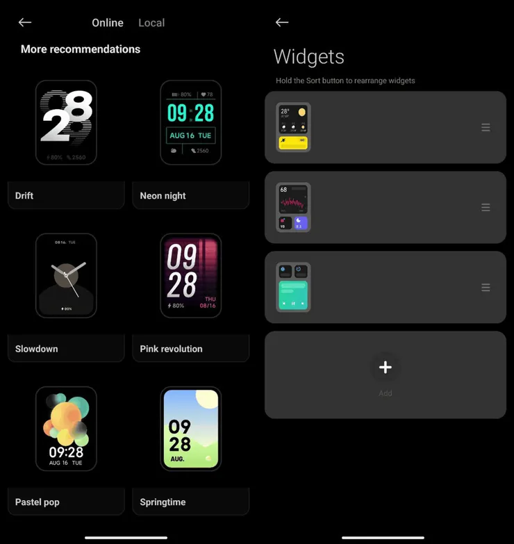 小米手環8Pro的錶面多、小工具顯示效果也比較好