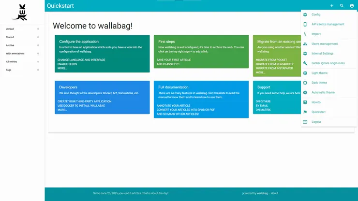 Wallabag 網頁版控制台