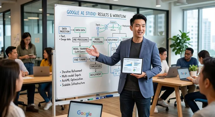 梁练伟展示通过Google AI Studio实现的工作流优化成果，提升办公效率