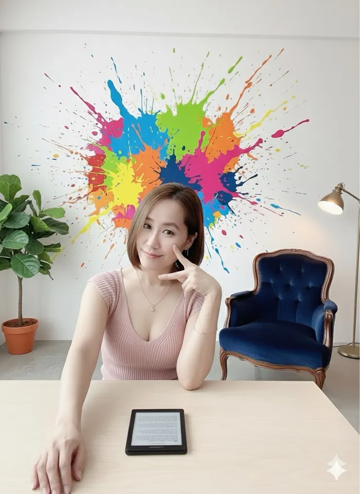 彩繪牆面與桌上的電子書