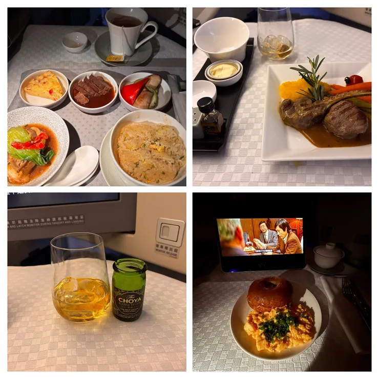 去歐洲的長榮商務艙，小小放縱一下自己，酒與麵包不限量，吃的下就吃