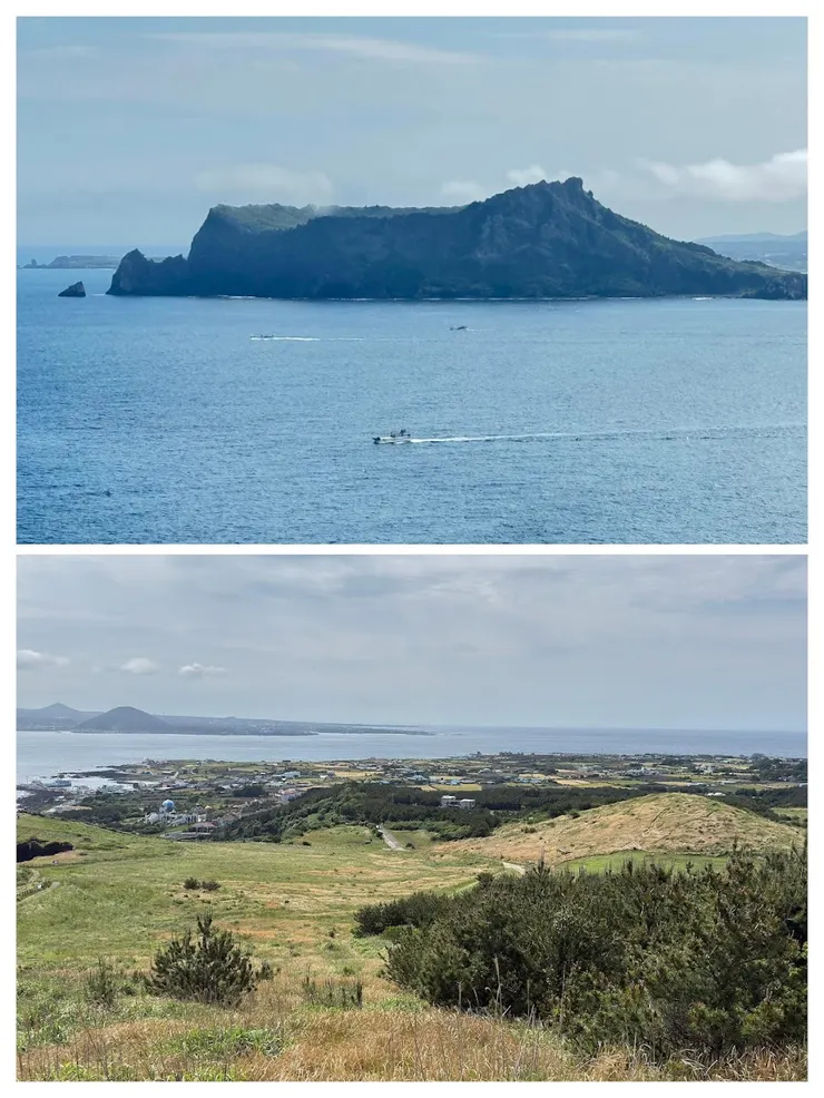 往燈塔的路圍起來，眺望日出峰再看來時路。