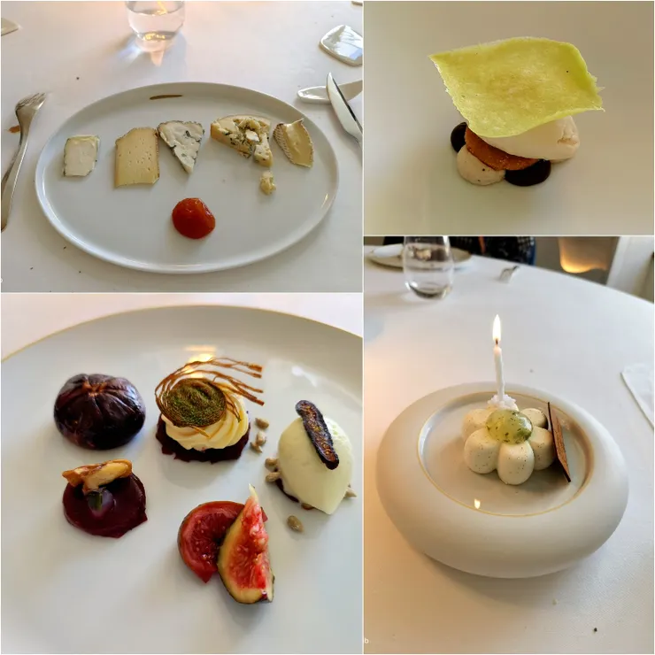 【左上為所點Must-try Local cheeses，餘為飯後甜點，右下為慶祝女兒生日，店家致贈的。】