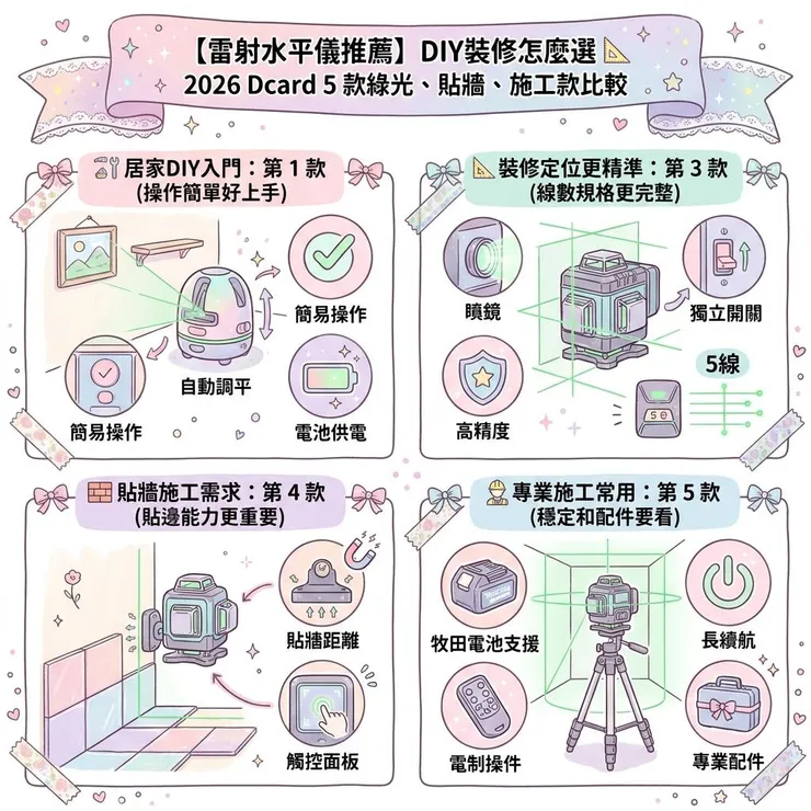【雷射水平儀推薦】DIY裝修怎麼選 📐 2026 Dcard、Ptt激推 5 款綠光、貼牆、施工款比較
