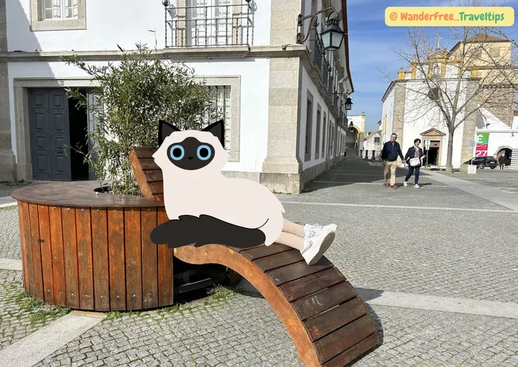 埃武拉Evora古城街上有趣的躺椅