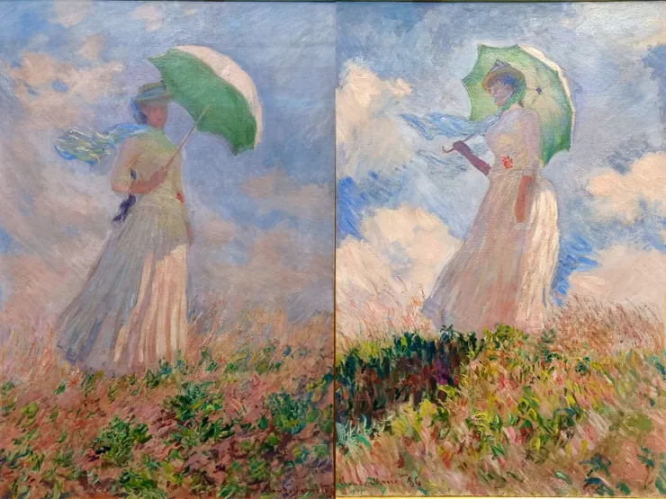 【克勞德·莫內（Claude Monet）著名系列作品《撐陽傘的女人》（Woman with a Parasol），兩幅畫中的模特兒是繼女蘇珊娜·奧修德（Suzanne Hoschedé）。】