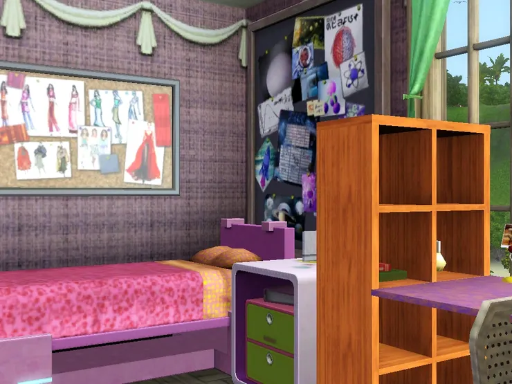 沒靠窗的這邊放了床，周圍貼了明星海報等，尤其是米高的。