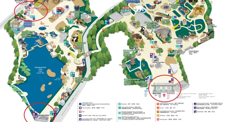 公園內紅圈位置是可以租借和歸還推車地方(參考官網)