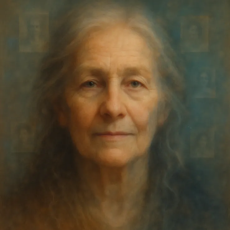 She wove these traces into luminous composites, each image blurred but vibrant, shimmering with spectral presence.