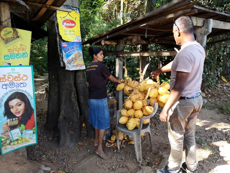 進入康堤省山區時，路的兩旁都是這種販賣椰子水與零食的小販，充滿荒野氣息，趕緊讓司機找個好停車的地方，下車買椰子水