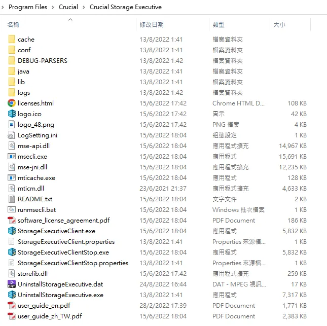 Cruical Storage Execurtive 的安裝資料夾（圖片來源：作者）