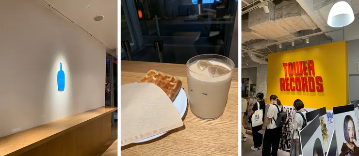 BLUE BOTTLE 梅田茶屋町店及 TOWER RECORDS 梅田NU茶屋町店。
