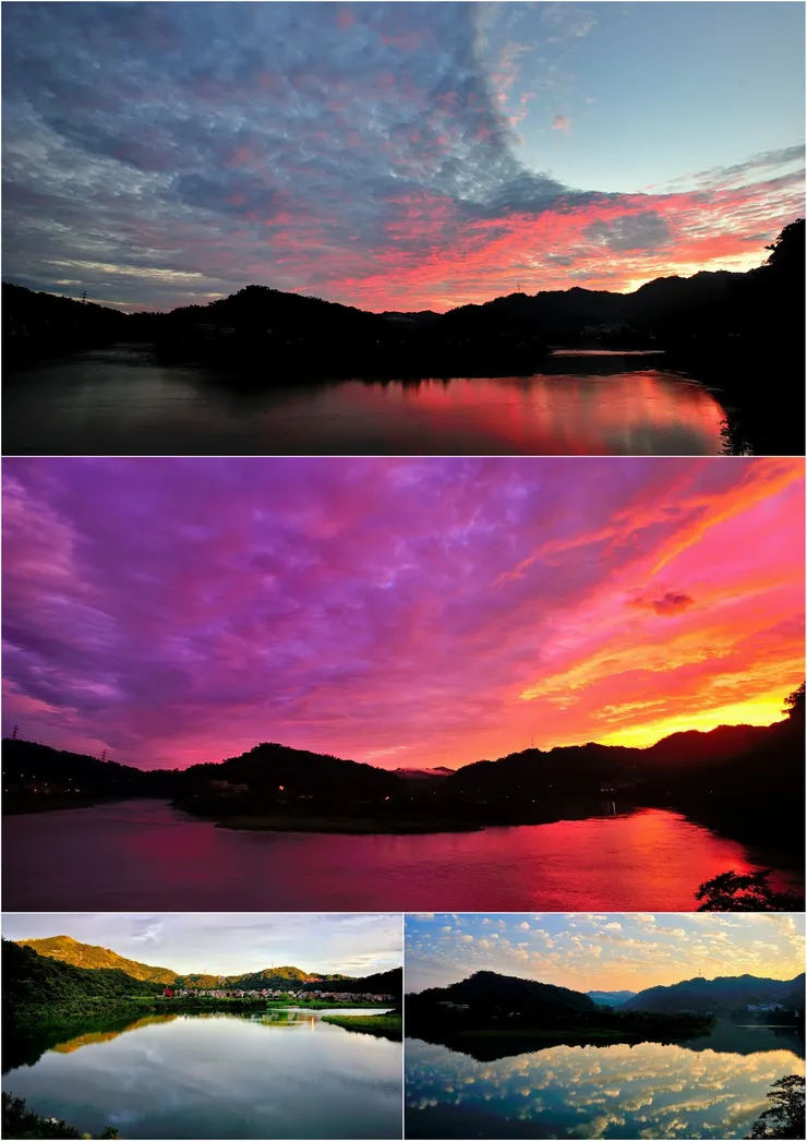 【車往訓練所行經小粗坑不覺頻回首！住在小粗坑時，每天清晨5點攜相機、腳架，到近旁新店溪轉彎較開濶處打八段錦，等候各種日出。】