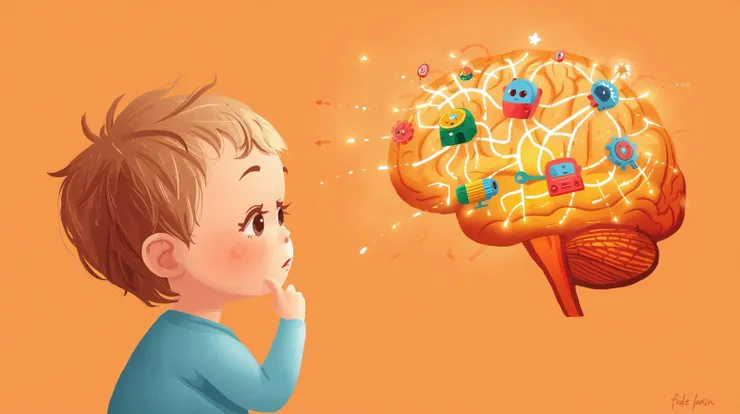 寶寶大腦亮起彩色神經連結，像超跑引擎啟動般活躍。