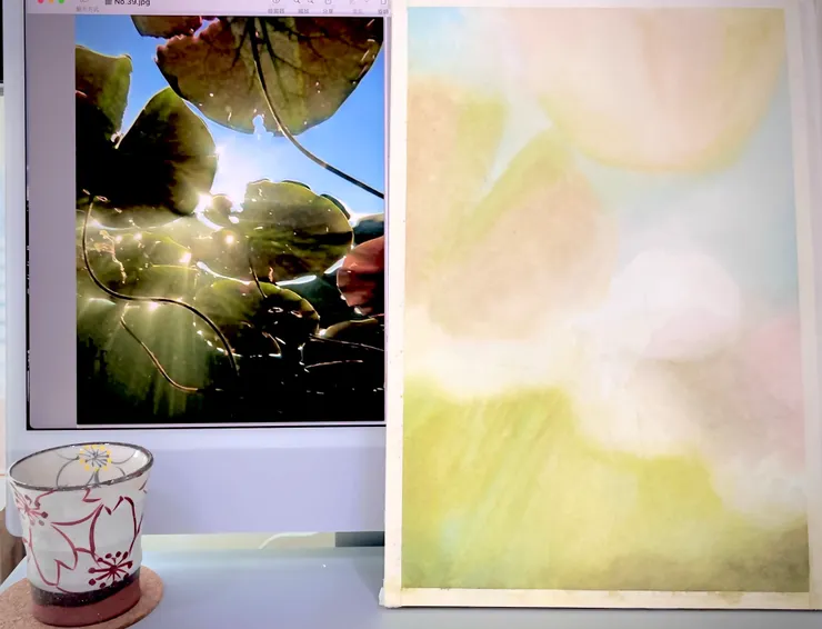 圖 YHCC@水彩練習 W39 荷葉 未完成