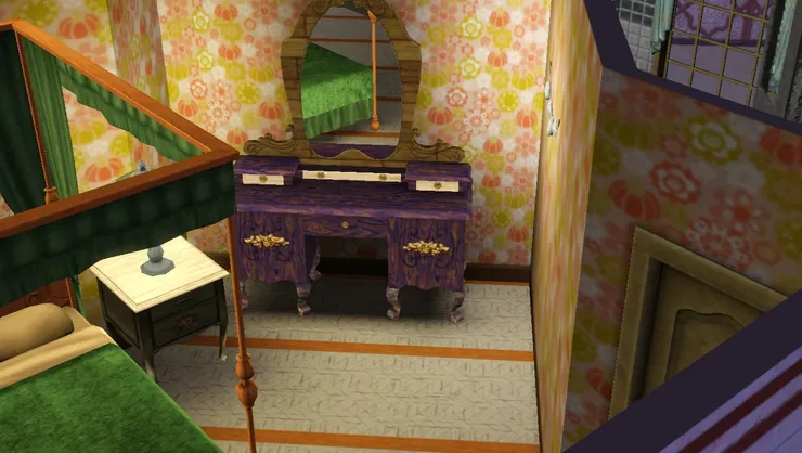 紫色的大梳妝桌也很有氣派。紫色不愧為帝王的顏色。