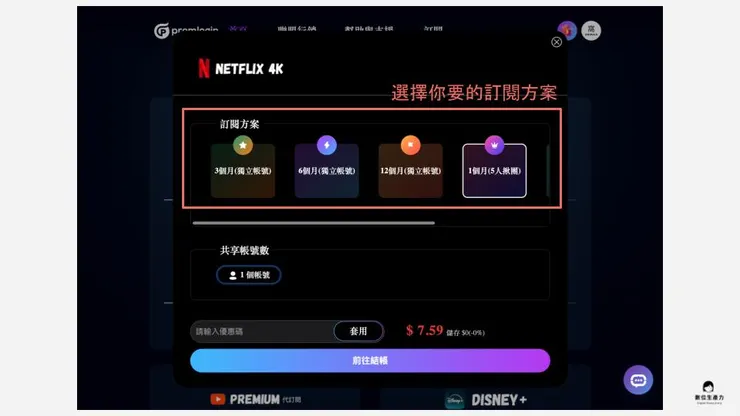 01 如何在 PremLogin 訂閱？｜③ 輸入 digi2025 享專屬優惠｜選擇訂閱方案
