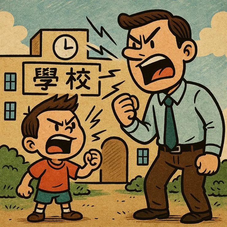 趾高氣昂的學生和家長對著學校大罵特罵 (小昕咒語ChatGPT繪圖)