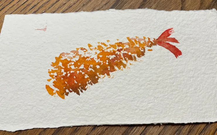 水彩試畫，炸蝦一枚        加尼一起/繪