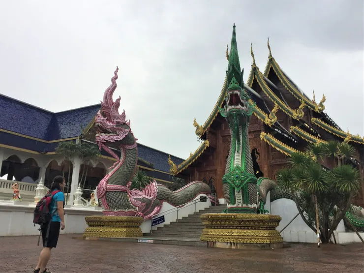 這兩尊不是龍，而是神話中的蛇，色彩鮮豔豐富又雕刻精美，讓卡蘿看得出神