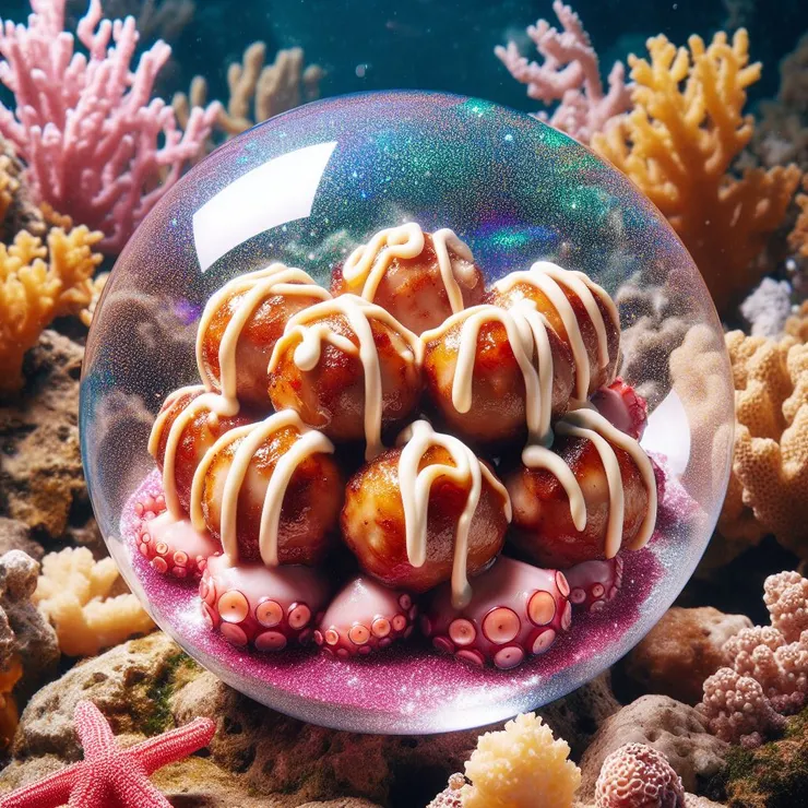 八大使者開心地吃著美味的章魚燒。