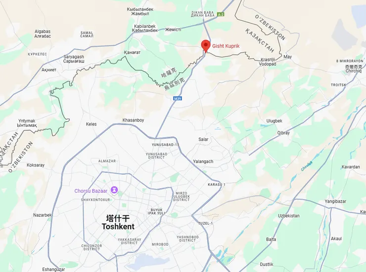 邊境距離塔什干很近，資料來源google地圖
