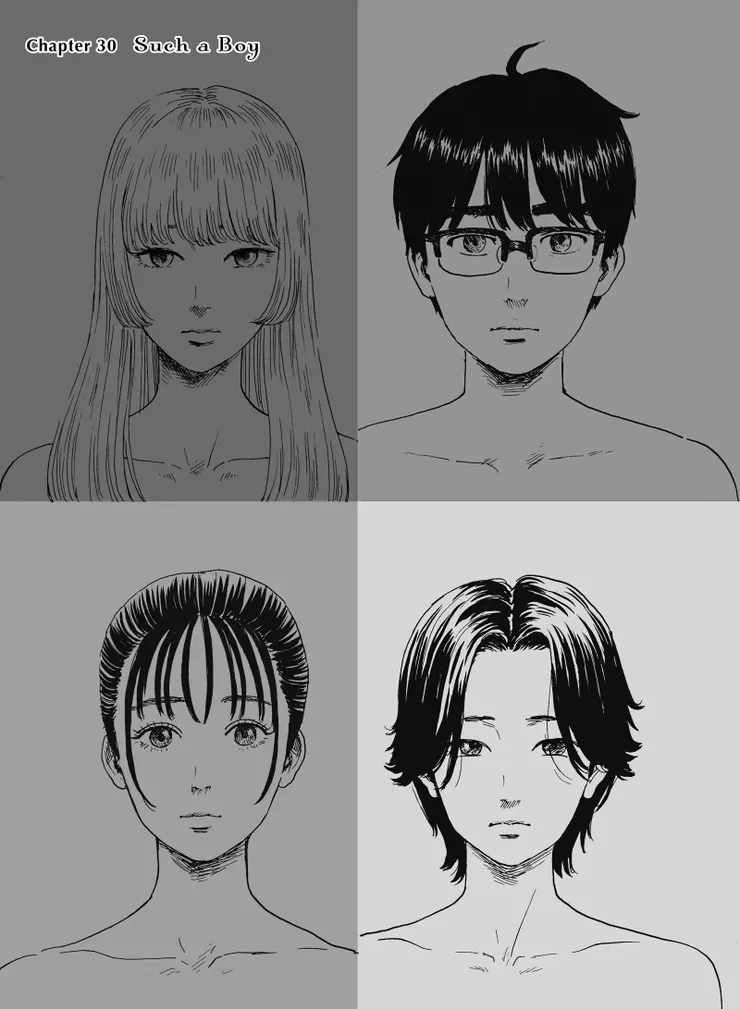 《歸來的愛麗絲》四位角色，都是押見的化身（左上阿慧，左下三谷，右上小洋，右下阿野）