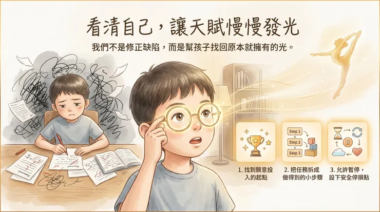 看清大腦的特質，把任務拆解成做得到的小步驟，並允許暫停，是接住孩子最穩定的力量。（圖／悅安身心診所）