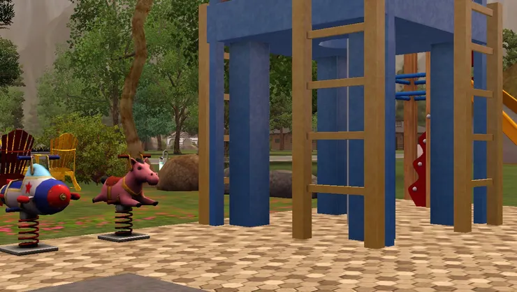 我本來不想建兒童遊樂場,想安靜點,但一來公園看起來很空,二來沒有人想光看花花草草吧。我又不是園林設計師。