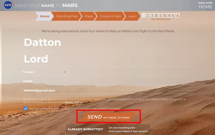 圖源：截圖於前往火星的登機牌