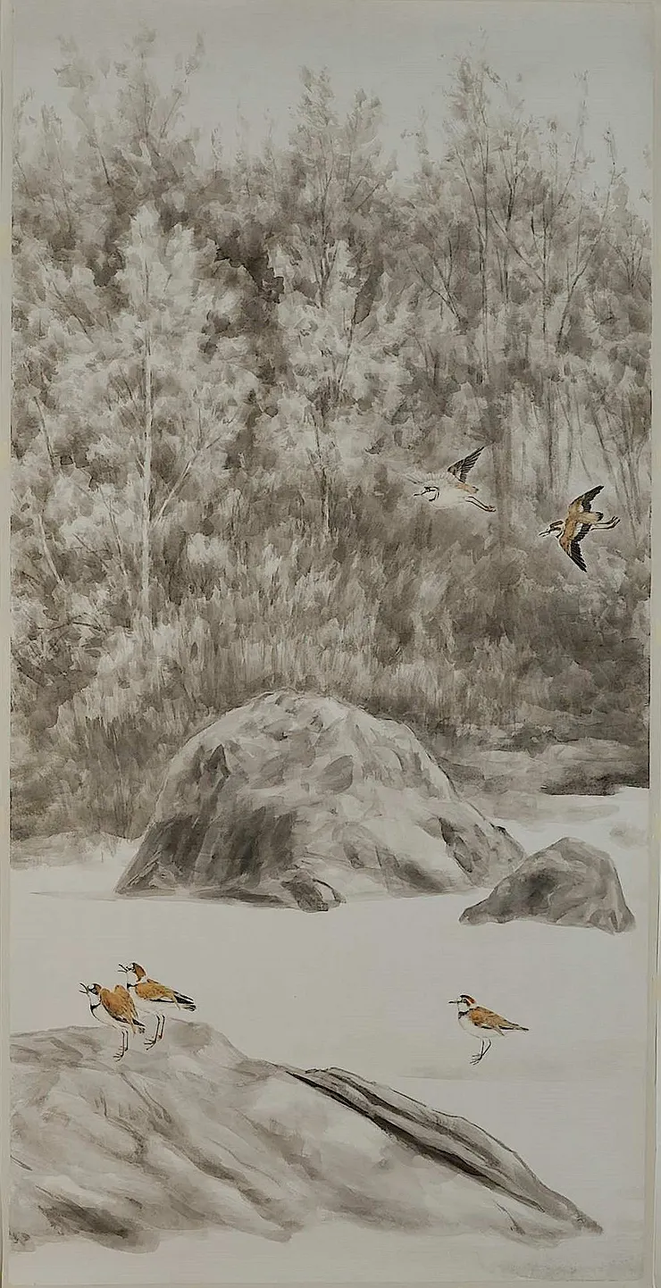 〈晨霧潮音〉局部-右中屏