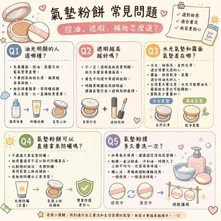 氣墊粉餅常見問題：控油、遮瑕、補妝怎麼選