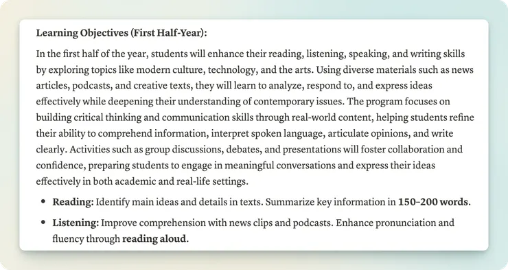 Learning Objectives 參考範例(部分截取)