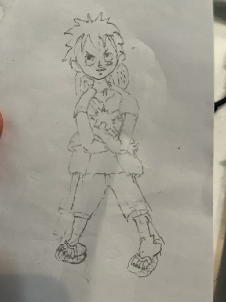 兒子看海賊王漫畫模仿畫魯夫