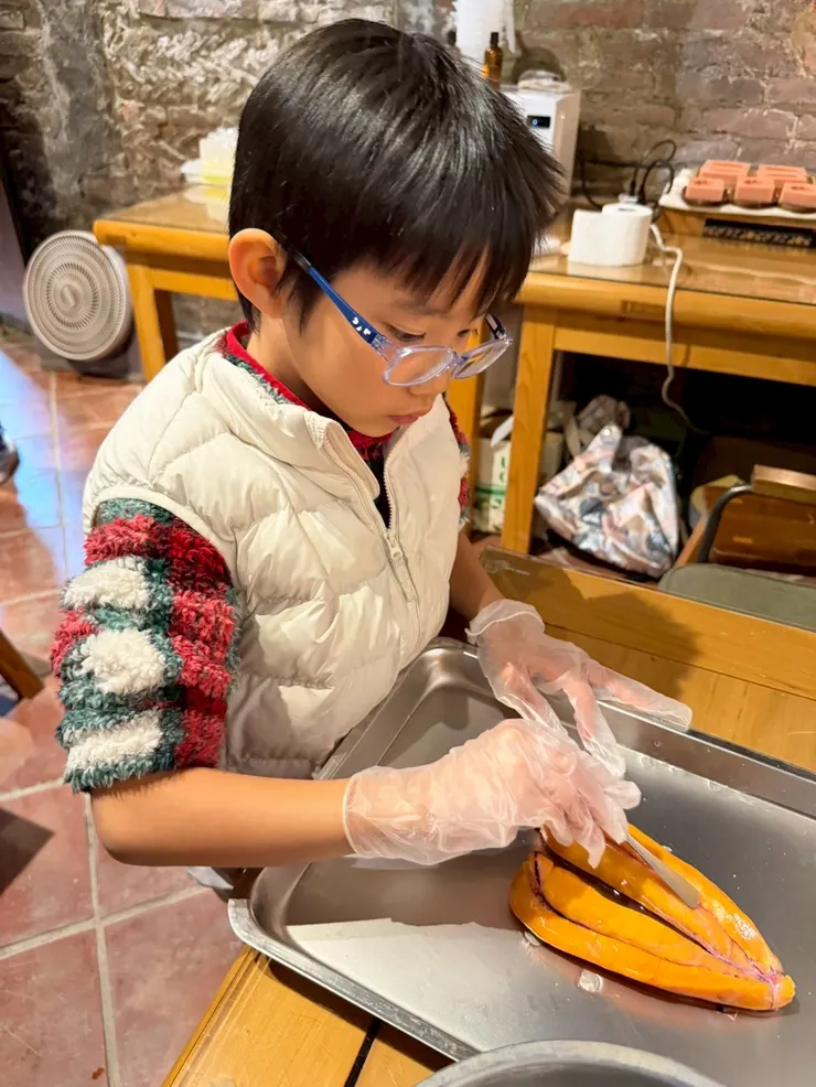 「用哪種工具處理魚卵血管？」 「湯匙尾端