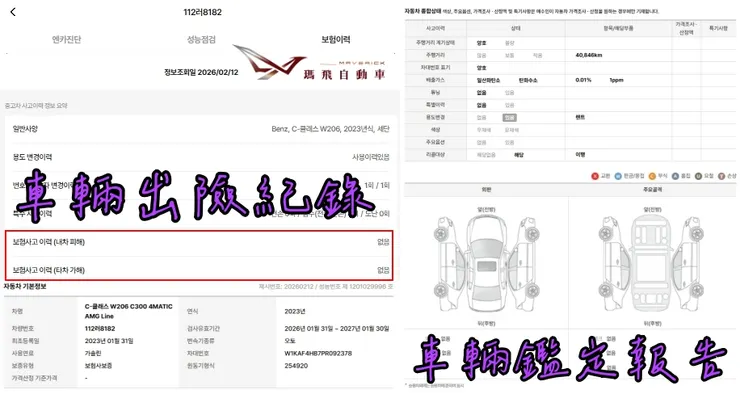 韓規BENZ W206 C300 4MATIC AMG Line外匯車車況、鑑定報告。