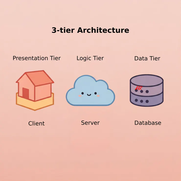 3層式架構 (3-tier architercture)：用戶端 - 伺服器端 - 資料庫端