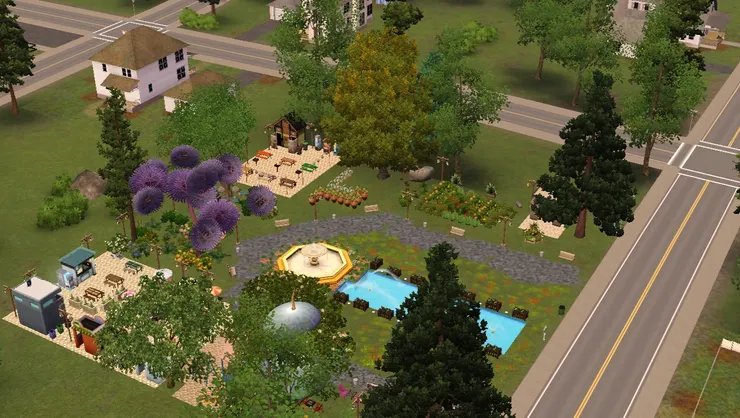 中央有個大水池，是花草樹木裏的美麗景致。