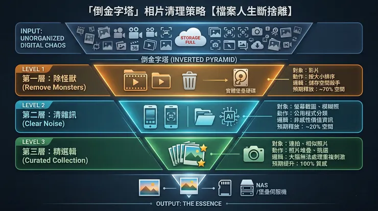倒金字塔相片清理策略