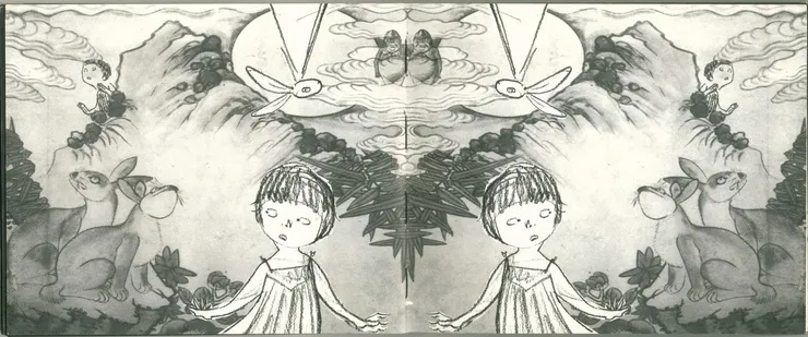 圖4 闖入民畫《兔子圖》的愛麗絲。