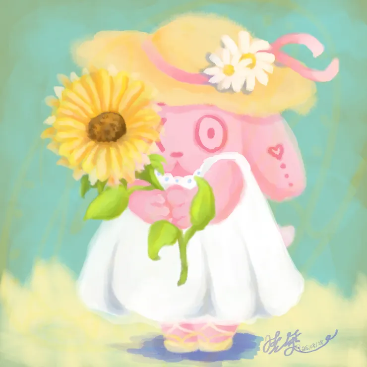 手持向日葵的可愛桃莉