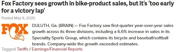 Fox Factory sees growth in bike-product sales, but it’s ‘too early for a victory lap’